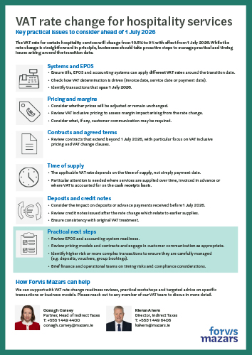 VAT rate change for the hospitality services