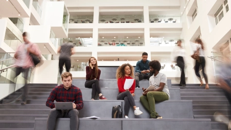 Studierende auf einer Treppe in Vorbereitung für die Wirtschaftsprüfung