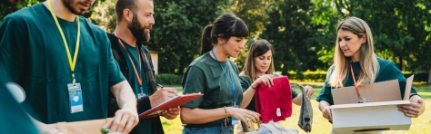 Volunteers working together at the food and clothes bank.