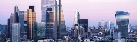 An image of London's financial district and Canary Wharf