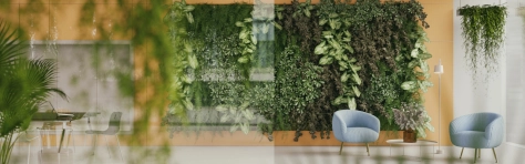 Image of a green modern office lobby