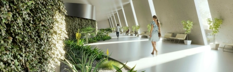 Sustainable and modern interior design office with vertical garden.