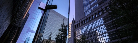 Office facades at Marunouchi business district of Tokyo, Japan at dawn