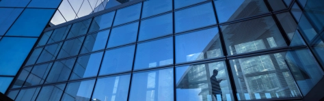 Image of business colleagues in a glass office building.