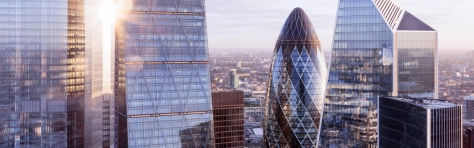 An image of high rise financial buildings in London, UK