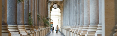 University Antique Clock Colonnade Standing Architecture Colour Image Library 2 Persons Outdoors