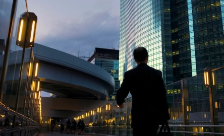 City scape, businessperson, dusk