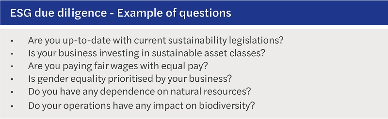 ESG due diligence - example of questions infographic