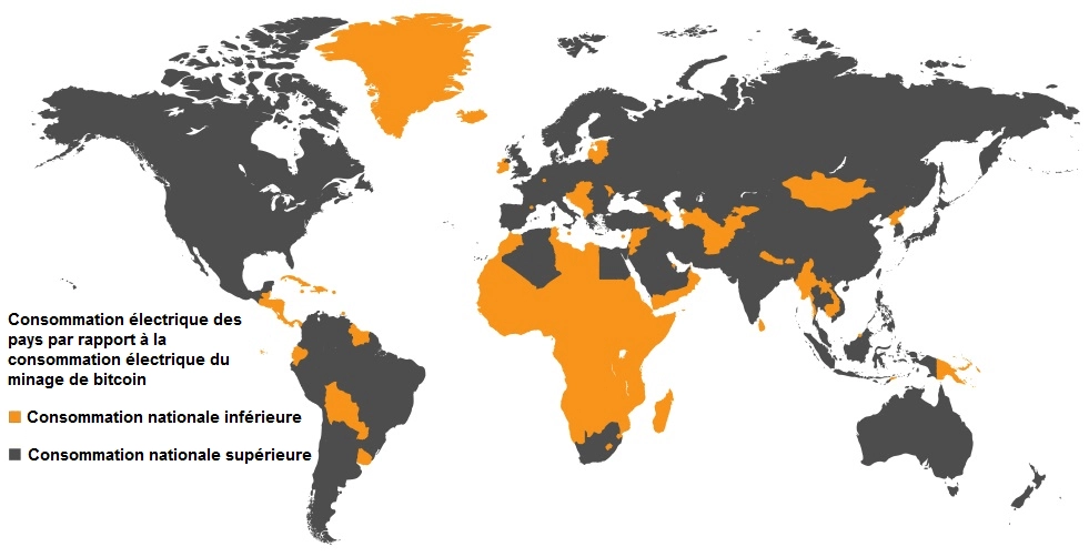 Carte consommation électrique minage bitcoin