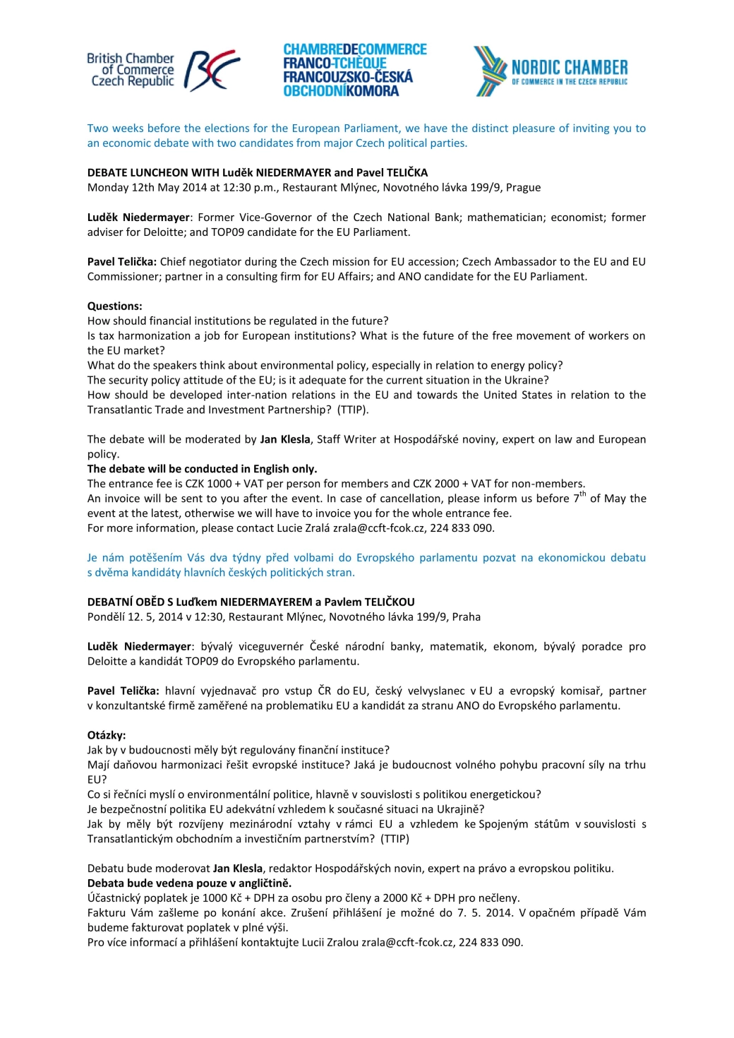 Pozvánka Debatní oběd FCOK