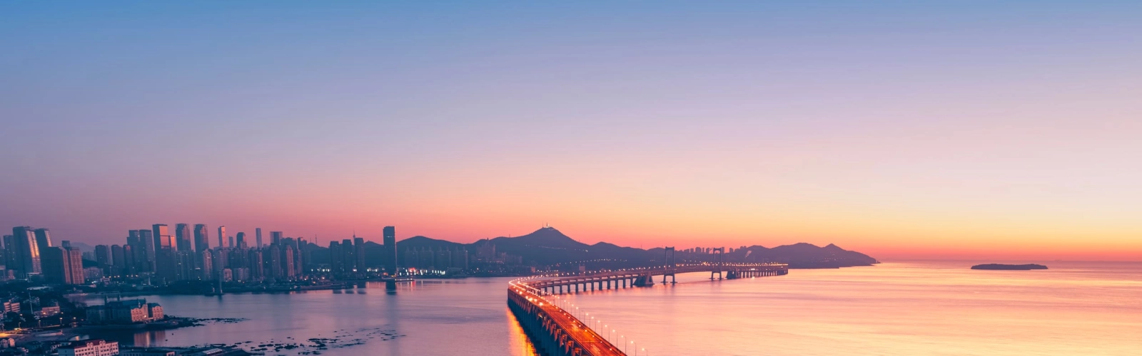 Sunrise, Bridge, highway, sea